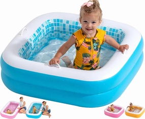 Inflatable Baby Pool for Toddlers 1-3 - Soft Floor, Handles & Drain - Small Kiddie Pool, Blow Up Bathtub & Ball Pit, Summer Outside Kid Water Toy Outdoor First Birthday Gift for Boys 1 2 3 Year Old
