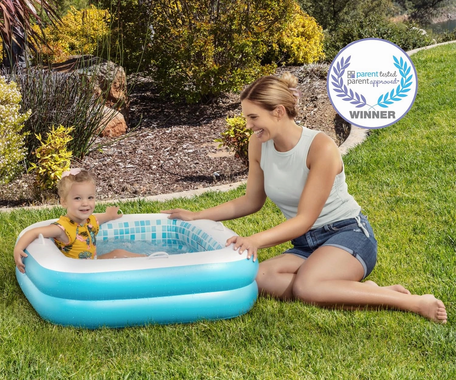 Inflatable Baby Pool for Toddlers 1-3 - Soft Floor, Handles & Drain - Small Kiddie Pool, Blow Up Bathtub & Ball Pit, Summer Outside Kid Water Toy Outdoor First Birthday Gift for Boys 1 2 3 Year Old