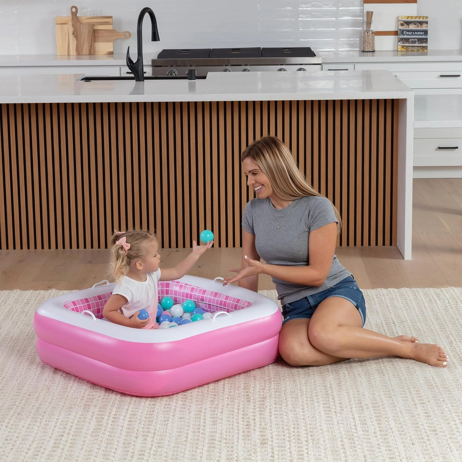 Inflatable Baby Pool for Toddlers 1-3, Soft Floor, Handles & Drain - Small Kiddie Pool, Blow Up Bathtub & Ball Pit, Summer Outside Kid Water Toy Outdoor First Birthday Gift for Girls 1 2 3 Year Old