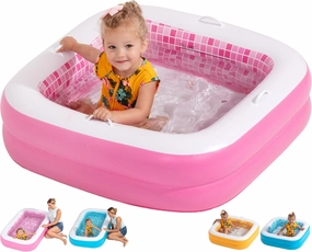 Inflatable Baby Pool for Toddlers 1-3, Soft Floor, Handles & Drain - Small Kiddie Pool, Blow Up Bathtub & Ball Pit, Summer Outside Kid Water Toy Outdoor First Birthday Gift for Girls 1 2 3 Year Old