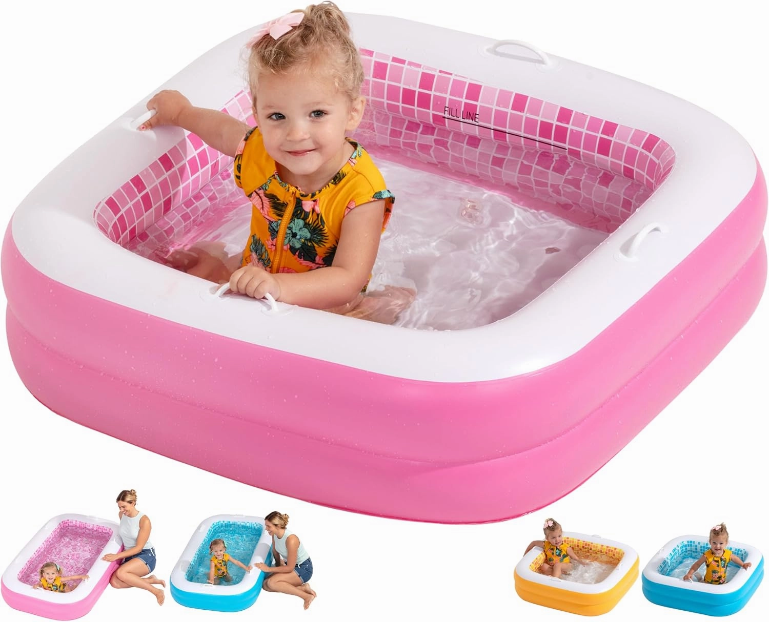 Inflatable Baby Pool for Toddlers 1-3, Soft Floor, Handles & Drain - Small Kiddie Pool, Blow Up Bathtub & Ball Pit, Summer Outside Kid Water Toy Outdoor First Birthday Gift for Girls 1 2 3 Year Old