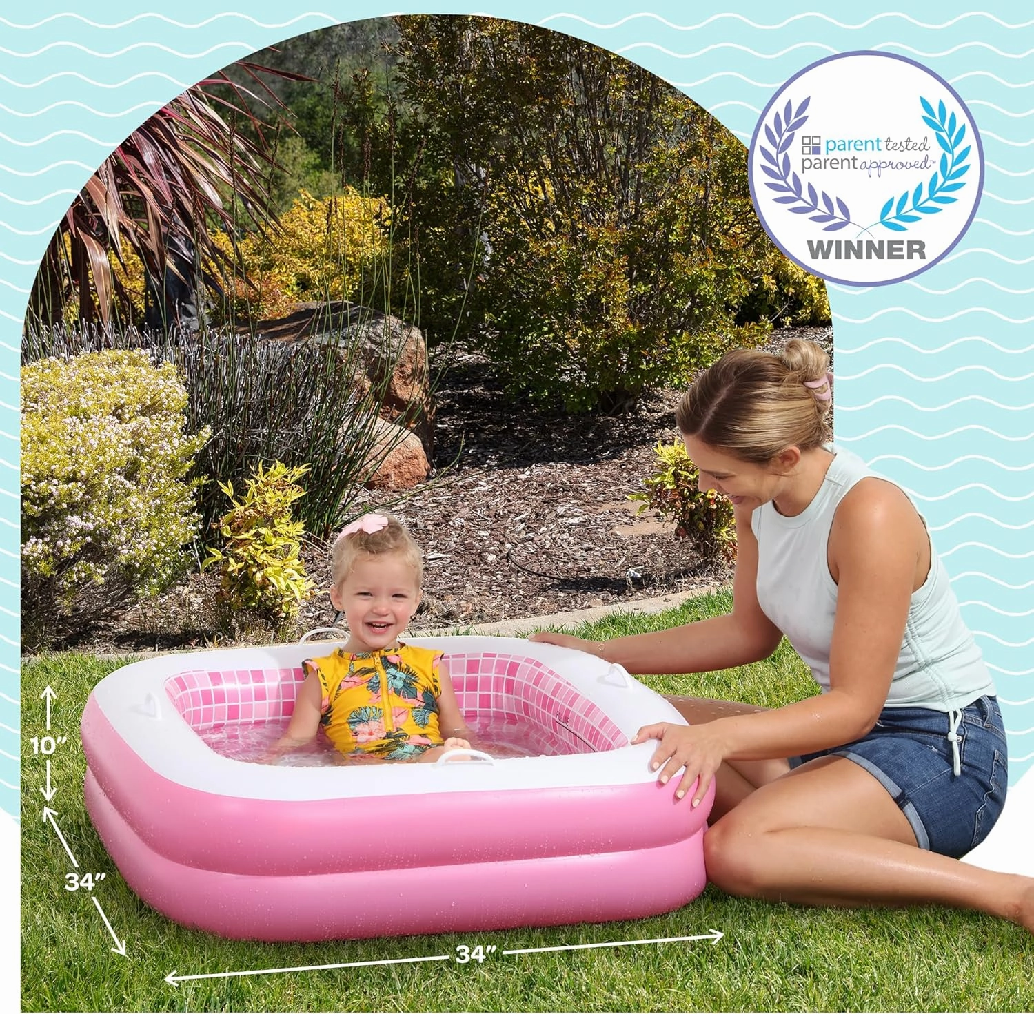 Inflatable Baby Pool for Toddlers 1-3, Soft Floor, Handles & Drain - Small Kiddie Pool, Blow Up Bathtub & Ball Pit, Summer Outside Kid Water Toy Outdoor First Birthday Gift for Girls 1 2 3 Year Old