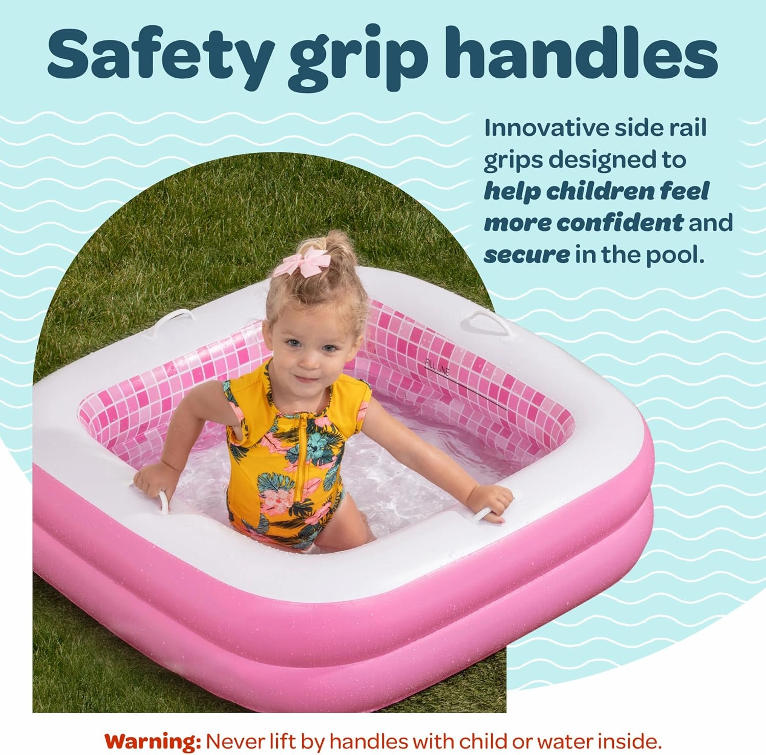Inflatable Baby Pool for Toddlers 1-3, Soft Floor, Handles & Drain - Small Kiddie Pool, Blow Up Bathtub & Ball Pit, Summer Outside Kid Water Toy Outdoor First Birthday Gift for Girls 1 2 3 Year Old