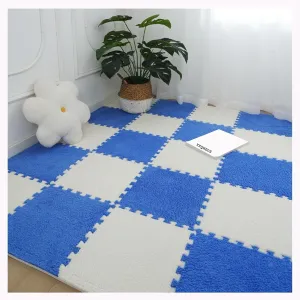 Interlocking Foam Floor Tiles 10 Pack Square EVA Puzzle Play Mat Set,12x12inch Fluffy Plush Carpet Foam Mat,Floor Protective Crawling Mat for Bedroom(Color:Blue   White)