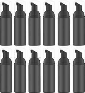 Iron BILL2 Oz Empty Foam Pump Bottle (12PCS) Travel Foaming Soap Dispenser for Hand Soap, Lash Shampoo Cleanser (Black Pump)