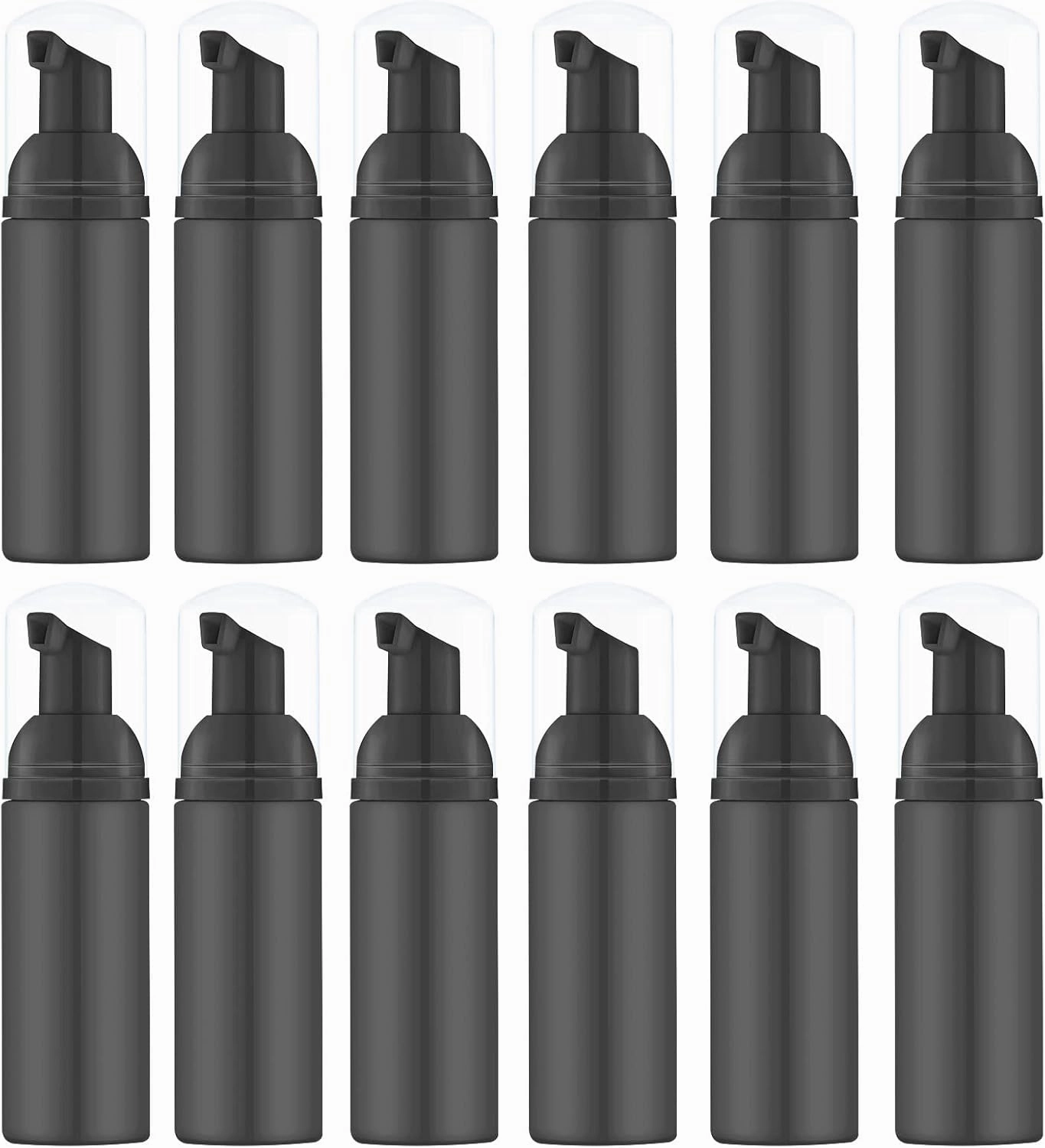 Iron BILL2 Oz Empty Foam Pump Bottle (12PCS) Travel Foaming Soap Dispenser for Hand Soap, Lash Shampoo Cleanser (Black Pump)