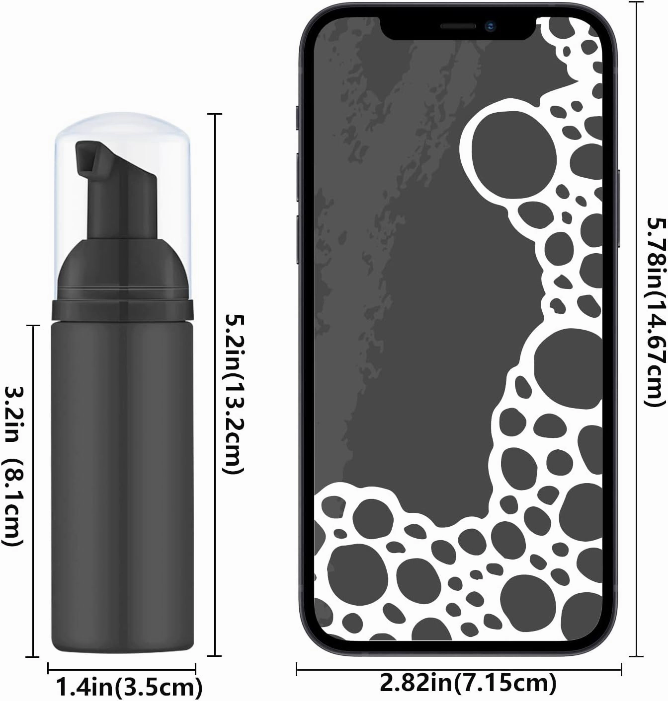 Iron BILL2 Oz Empty Foam Pump Bottle (12PCS) Travel Foaming Soap Dispenser for Hand Soap, Lash Shampoo Cleanser (Black Pump)