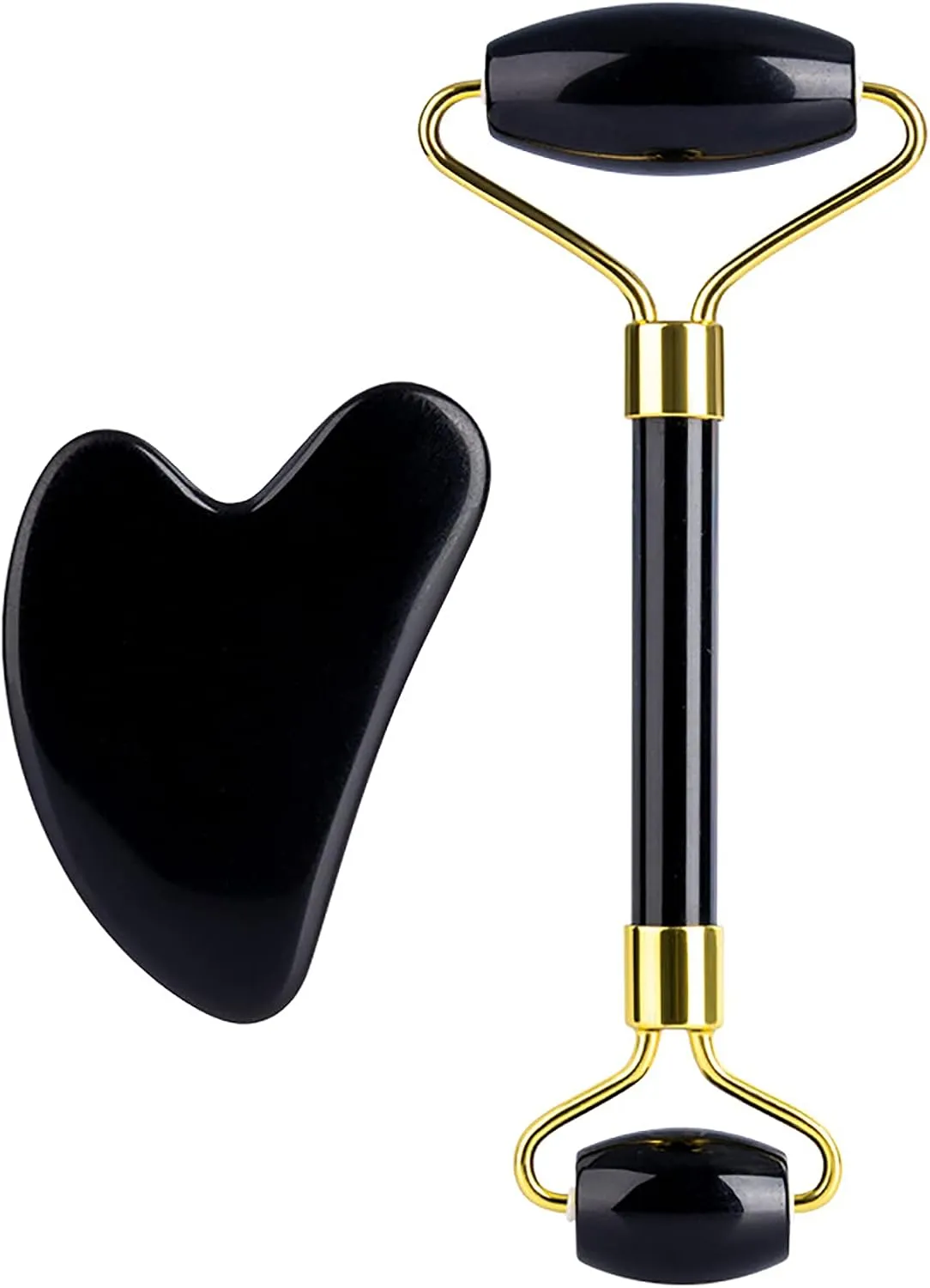 Jade Roller Facial Massager Gua Sha Board Scraper Face Natural Black Obsidian Body Massager Slimming Beauty