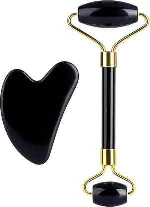Jade Roller Facial Massager Gua Sha Board Scraper Face Natural Black Obsidian Body Massager Slimming Beauty
