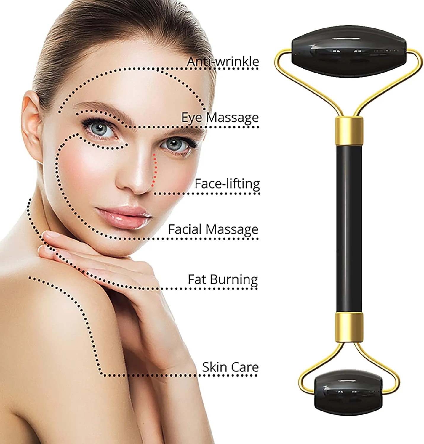 Jade Roller Facial Massager Gua Sha Board Scraper Face Natural Black Obsidian Body Massager Slimming Beauty