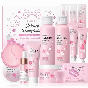 Japan Sakura Skincare Set, Skin Care For Teens 10-12 Girls, 15pcs Face Care Set For Women Daily Skin Care, Teen Skin Care Kit 15pcs, Hydrating, Deep Cleasing, Gentle, All Skin Types