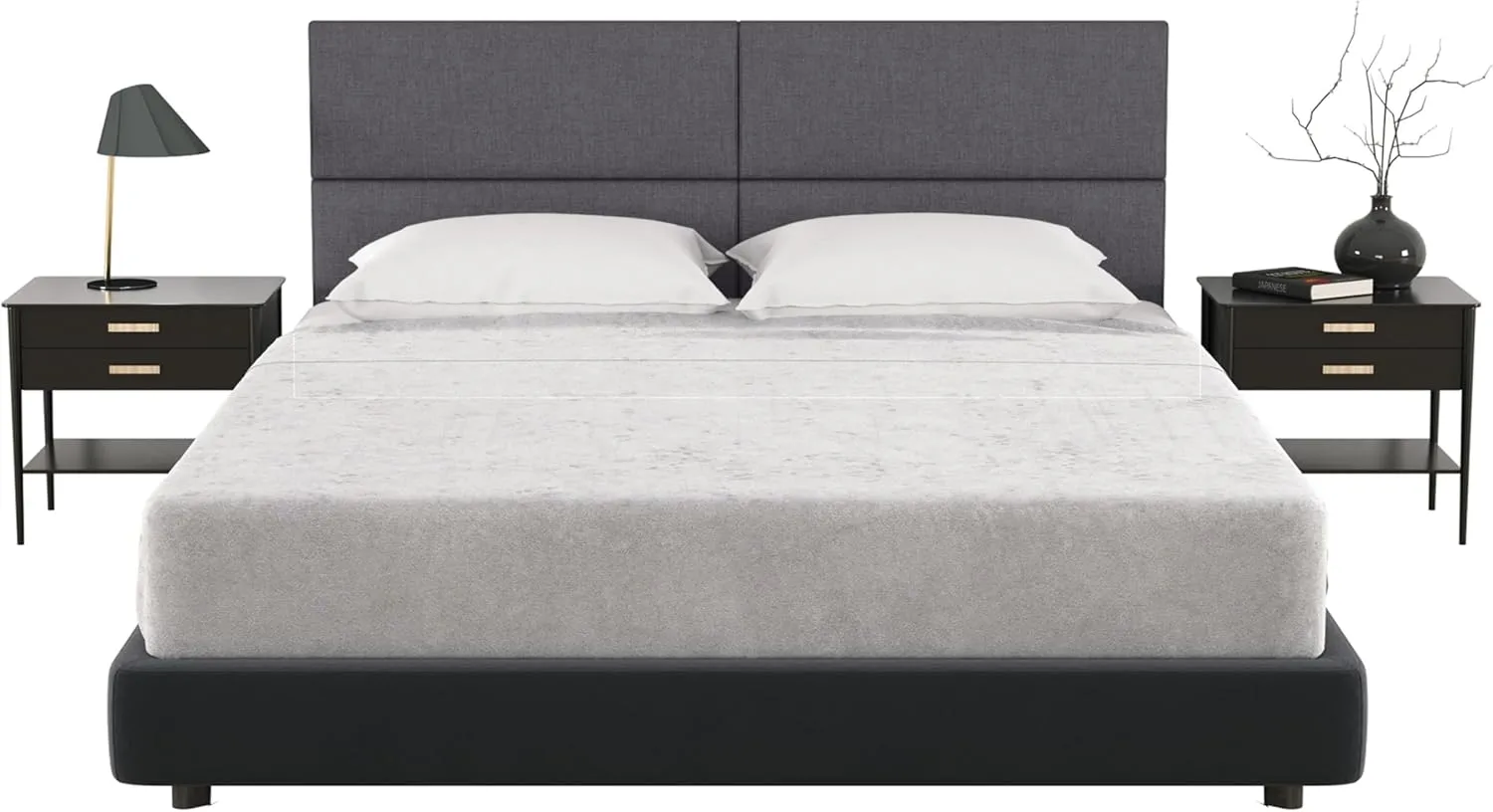 Jaxx Panelist Modern Padded Headboard – Set of 4 Wall Mounted Panels - Queen, Charcoal Microvelvet
