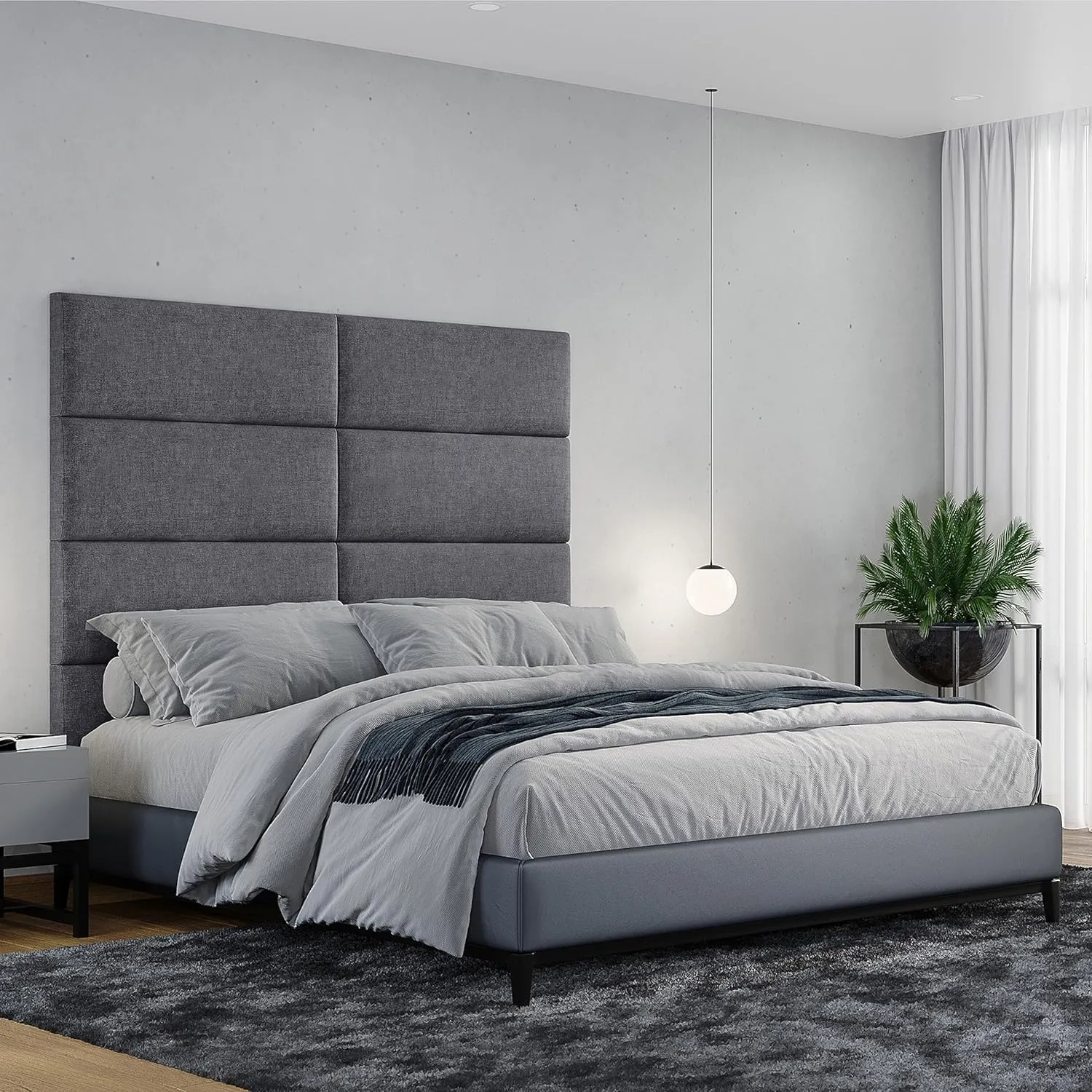 Jaxx Panelist Modern Padded Headboard – Set of 4 Wall Mounted Panels - Queen, Charcoal Microvelvet