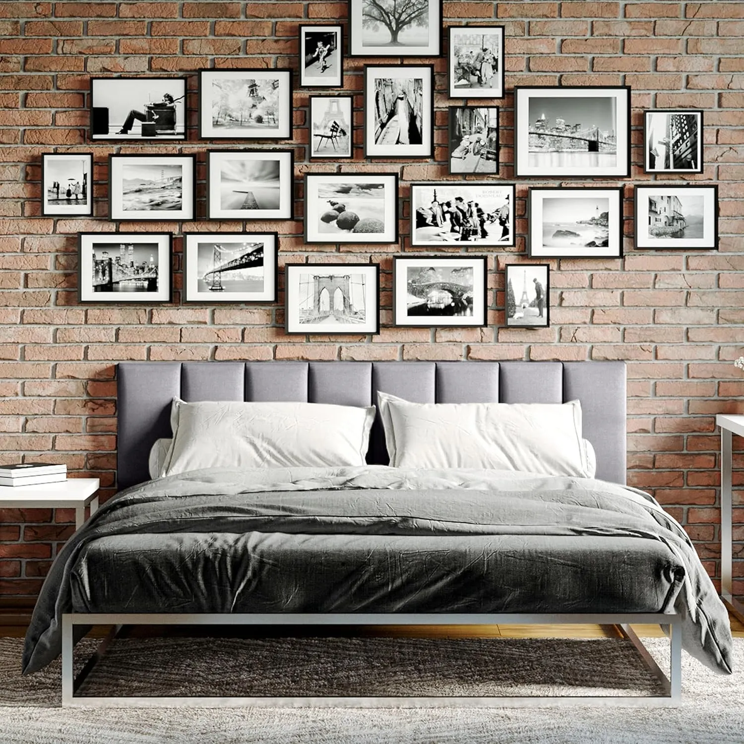 Jaxx Panelist Modern Padded Headboard – Set of 4 Wall Mounted Panels - Queen, Charcoal Microvelvet