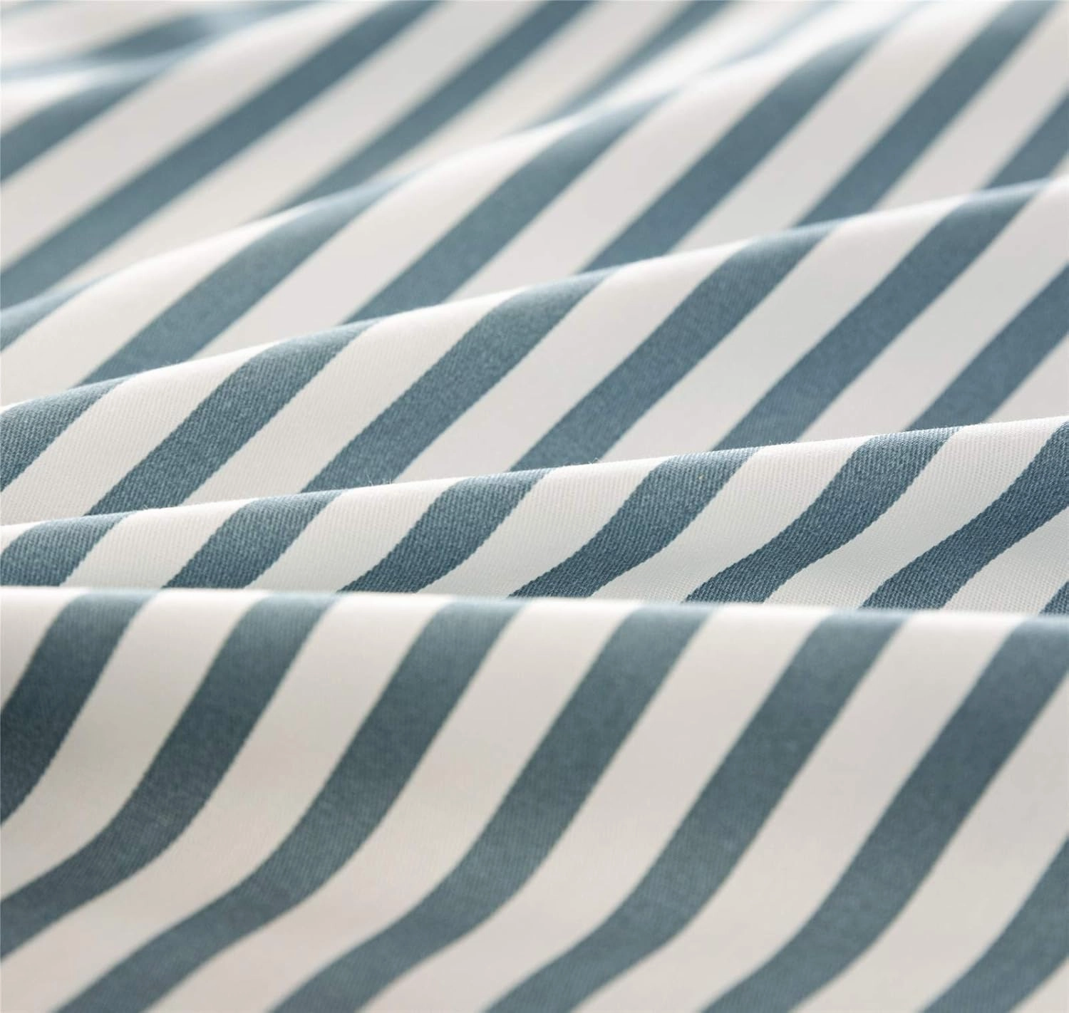 JELLYMONI 100% Natural Cotton 3pcs Striped Duvet Cover Sets,White Duvet Cover with Grayish Blue Stripes Pattern Printed Comforter Cover,with Zipper Closure & Corner Ties(Queen Size)