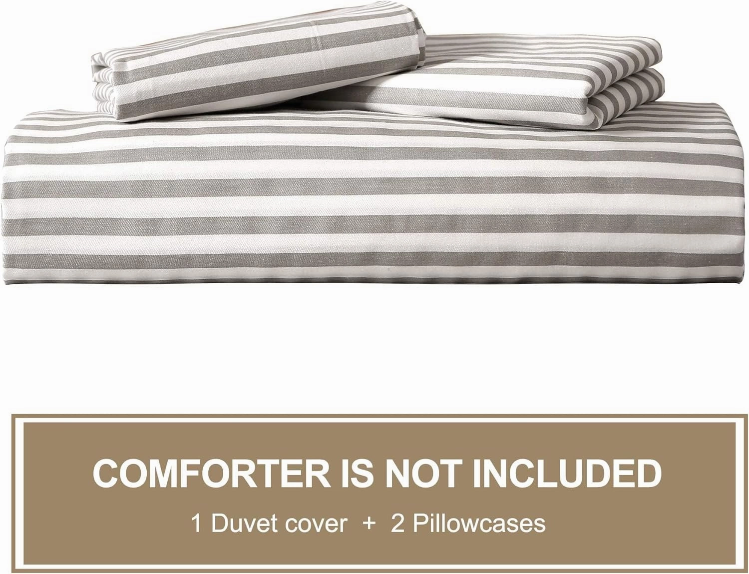 JELLYMONI 100% Natural Cotton 3pcs Striped Duvet Cover Sets,White Duvet Cover with Grey Stripes Pattern Printed Comforter Cover,with Zipper Closure & Corner Ties(Queen Size)