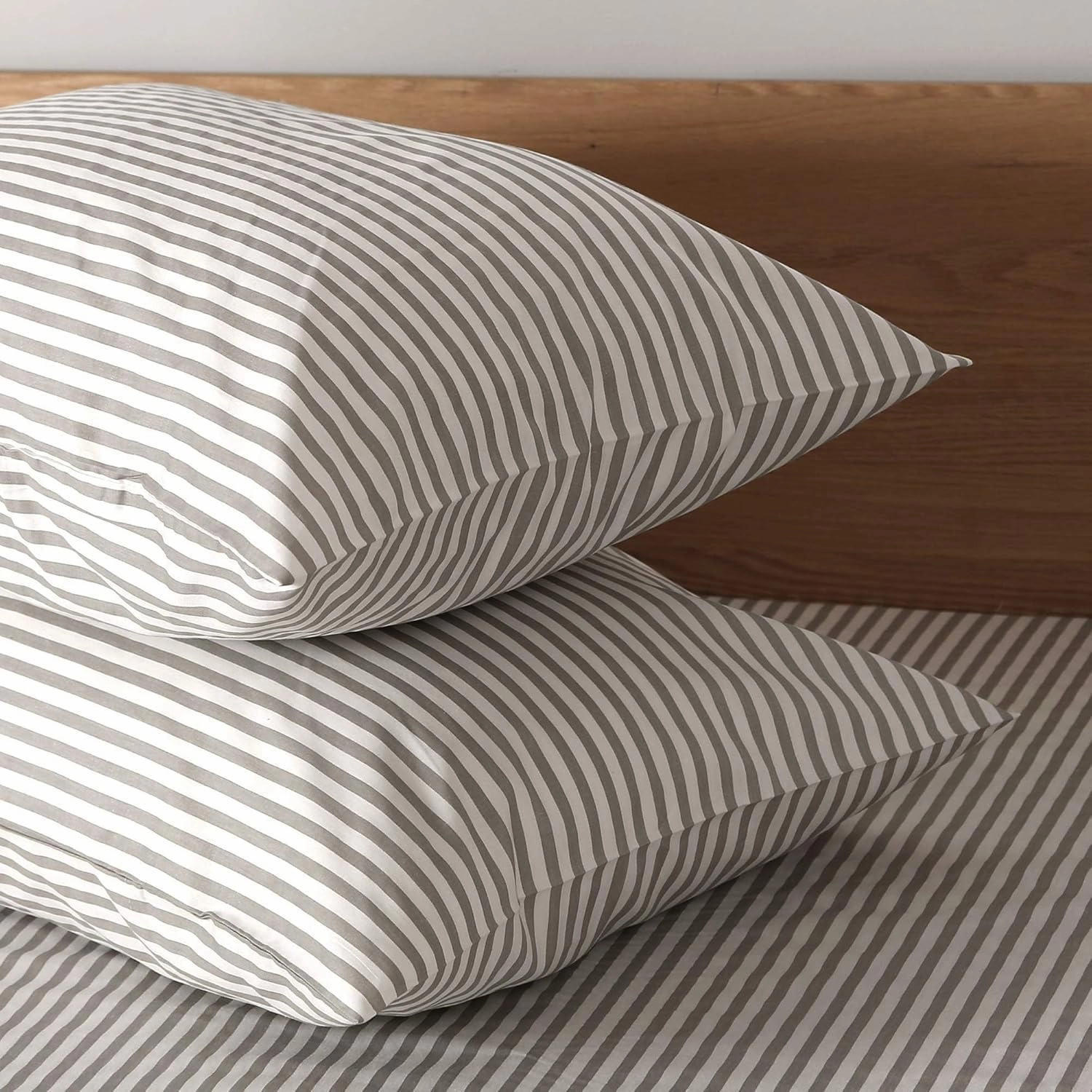 JELLYMONI 100% Natural Cotton 3pcs Striped Duvet Cover Sets,White Duvet Cover with Grey Stripes Pattern Printed Comforter Cover,with Zipper Closure & Corner Ties(Queen Size)