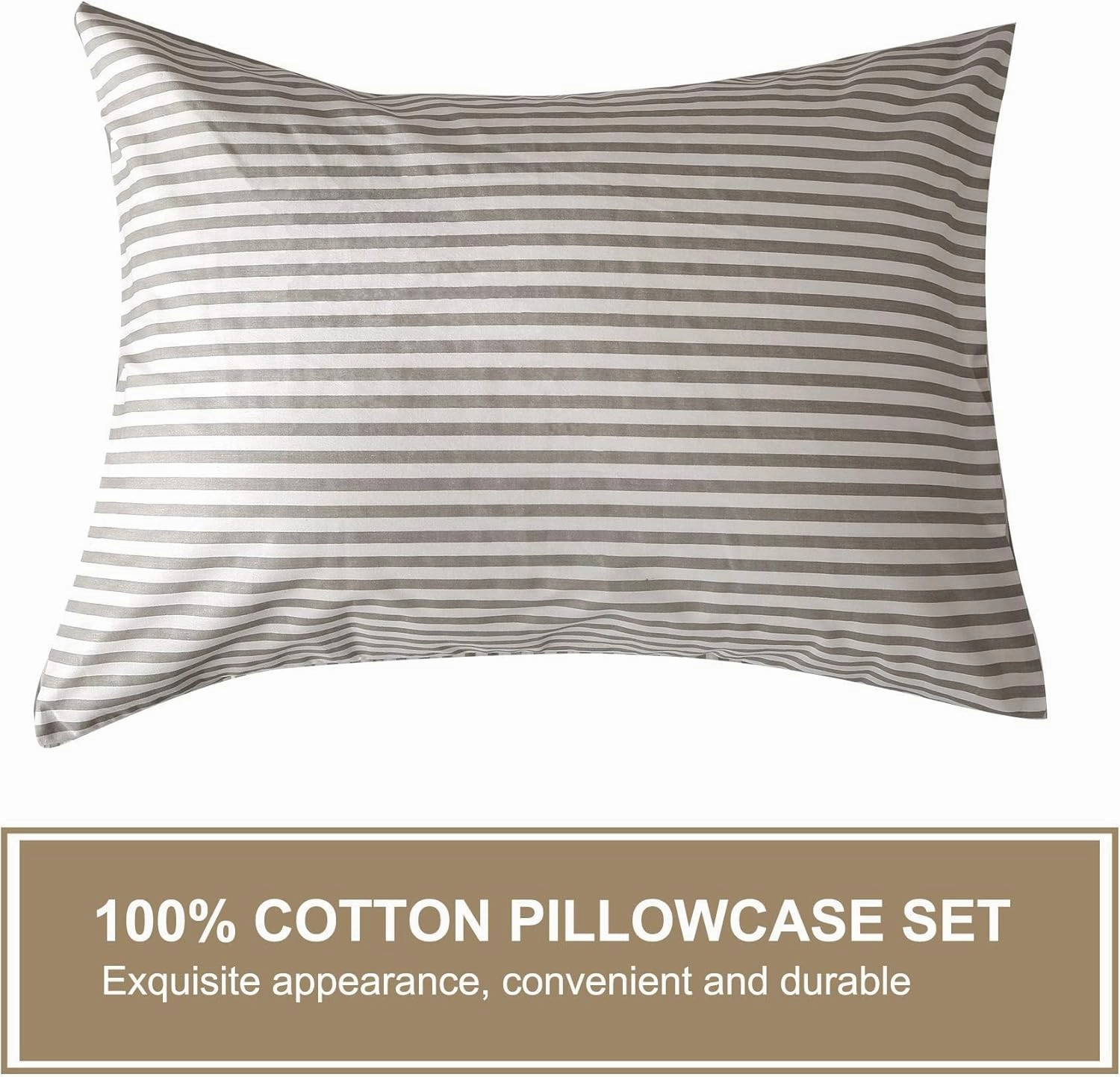 JELLYMONI 100% Natural Cotton 3pcs Striped Duvet Cover Sets,White Duvet Cover with Grey Stripes Pattern Printed Comforter Cover,with Zipper Closure & Corner Ties(Queen Size)