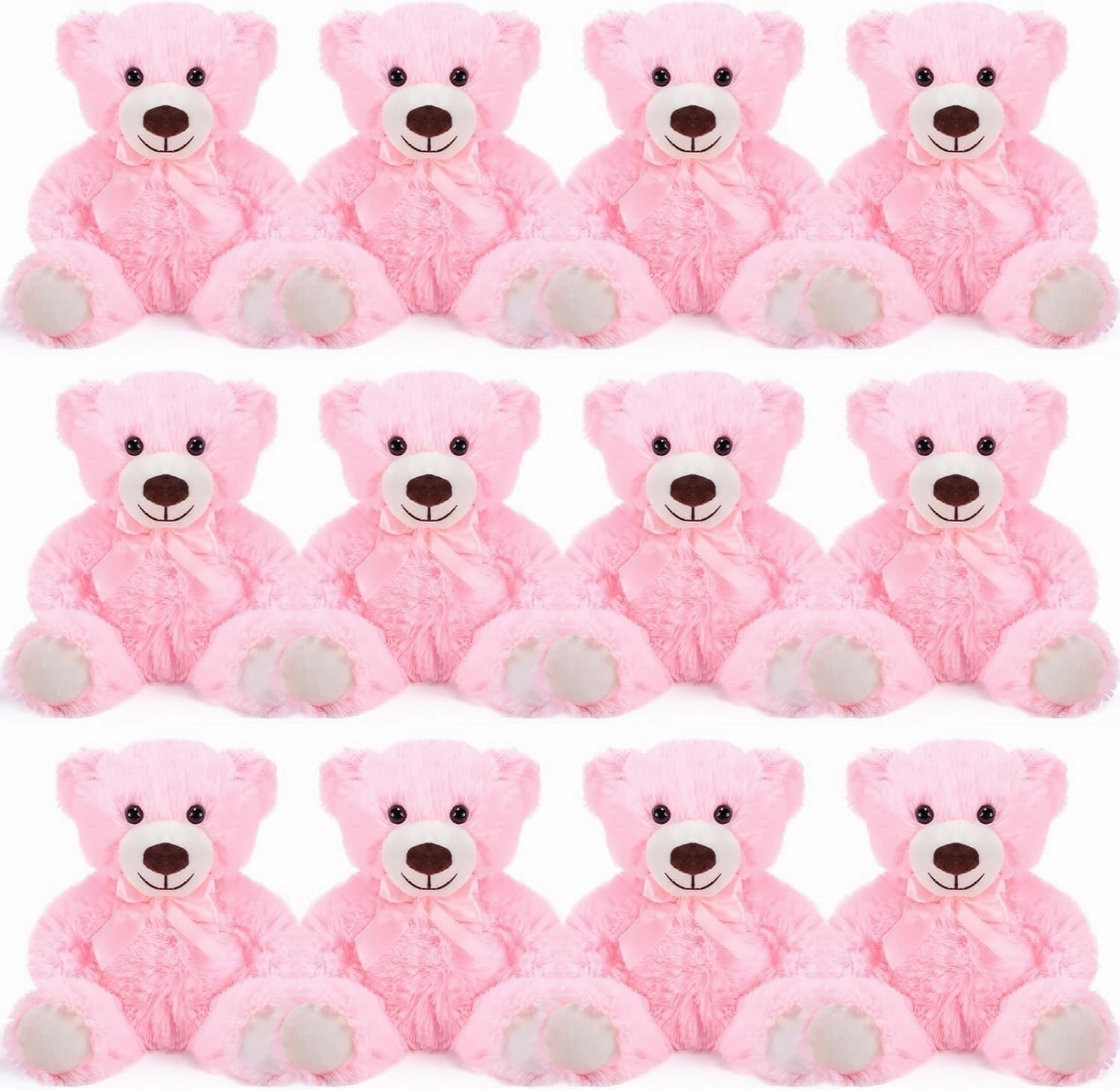 Jenaai 12 Pieces Stuffed Animals Stuffed Bear with Bow Soft Party Gift Plush Bears for Baby Shower Centerpieces Birthday Care Wedding Decorations Christmas, 11.8 Inch (Pink,Classic)