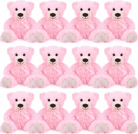 Jenaai 12 Pieces Stuffed Animals Stuffed Bear with Bow Soft Party Gift Plush Bears for Baby Shower Centerpieces Birthday Care Wedding Decorations Christmas, 11.8 Inch (Pink,Classic)
