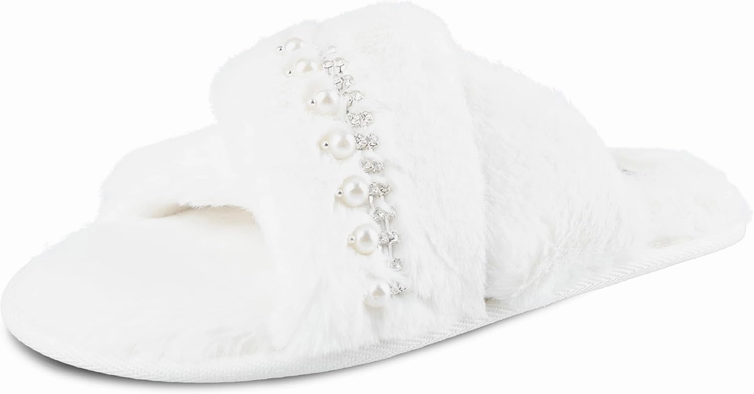 Jessica Simpson Women's Fashion Faux Feather Slide-On Memory Foam Slipper