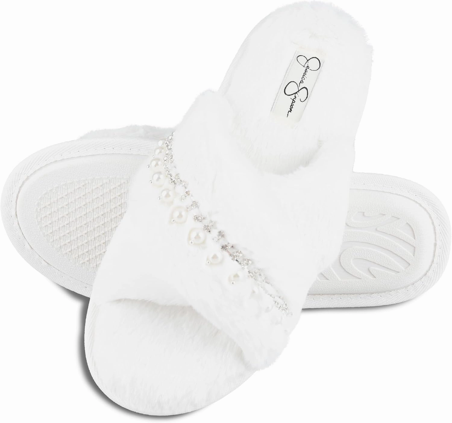 Jessica Simpson Women's Fashion Faux Feather Slide-On Memory Foam Slipper