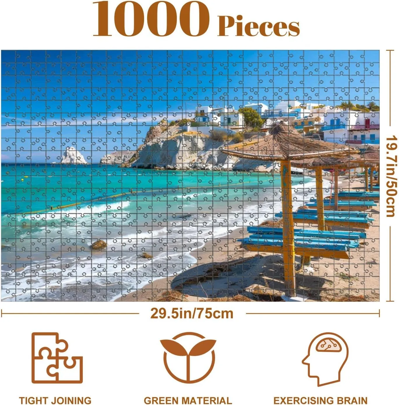 Jigsaw Puzzles 1000 Pieces for Adult Beach Fishing Village Firapotamos Milos Island Greece Puzzle Game for Family Wooden Puzzle Toy Educational Games Puzzles for Home Decor