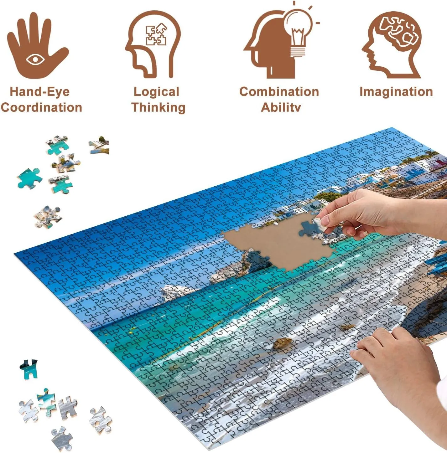 Jigsaw Puzzles 1000 Pieces for Adult Beach Fishing Village Firapotamos Milos Island Greece Puzzle Game for Family Wooden Puzzle Toy Educational Games Puzzles for Home Decor