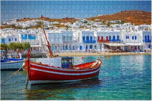 Jigsaw Puzzles 1000 Pieces for Adult Harbor Colorful Old Fishing Boats Mykonos Island Greece Puzzle Game for Family Wooden Puzzle Toy Educational Games Puzzles for Home Decor