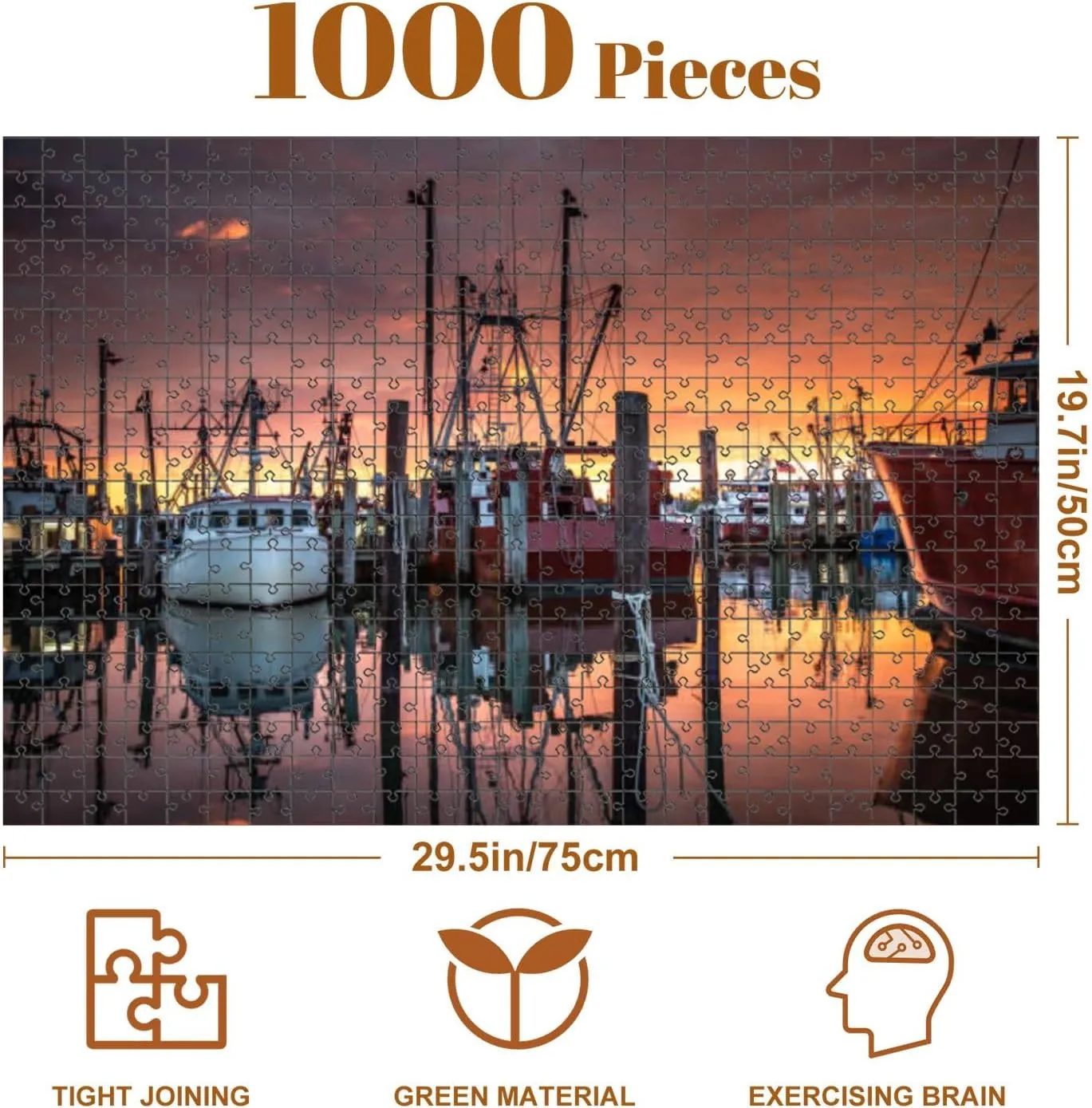 Jigsaw Puzzles 1000 Pieces for Adult Sunrise illuminates Fishing Fleet Viking Village Puzzle Game for Family Wooden Puzzle Toy Educational Games Puzzles for Home Decor