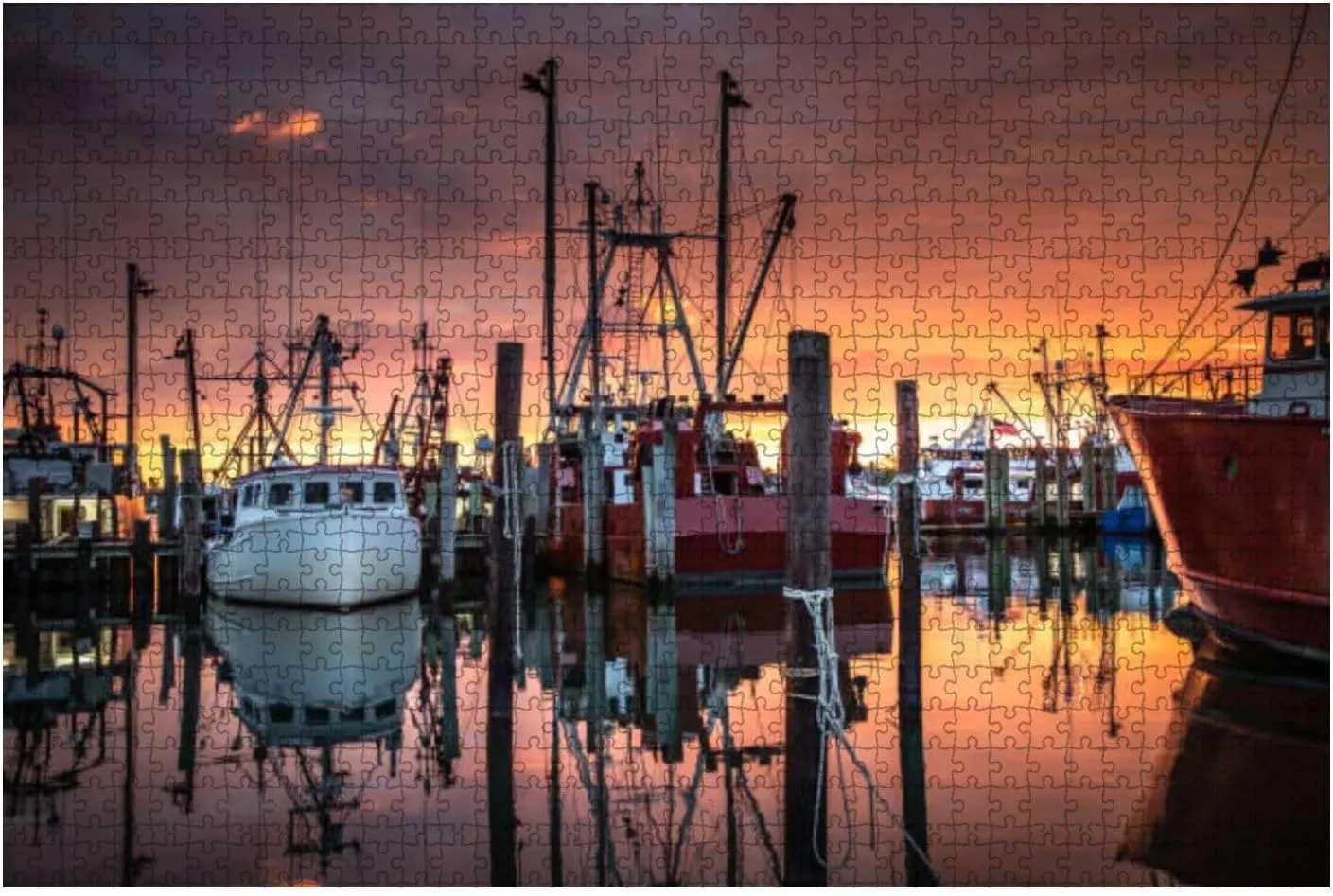 Jigsaw Puzzles 1000 Pieces for Adult Sunrise illuminates Fishing Fleet Viking Village Puzzle Game for Family Wooden Puzzle Toy Educational Games Puzzles for Home Decor