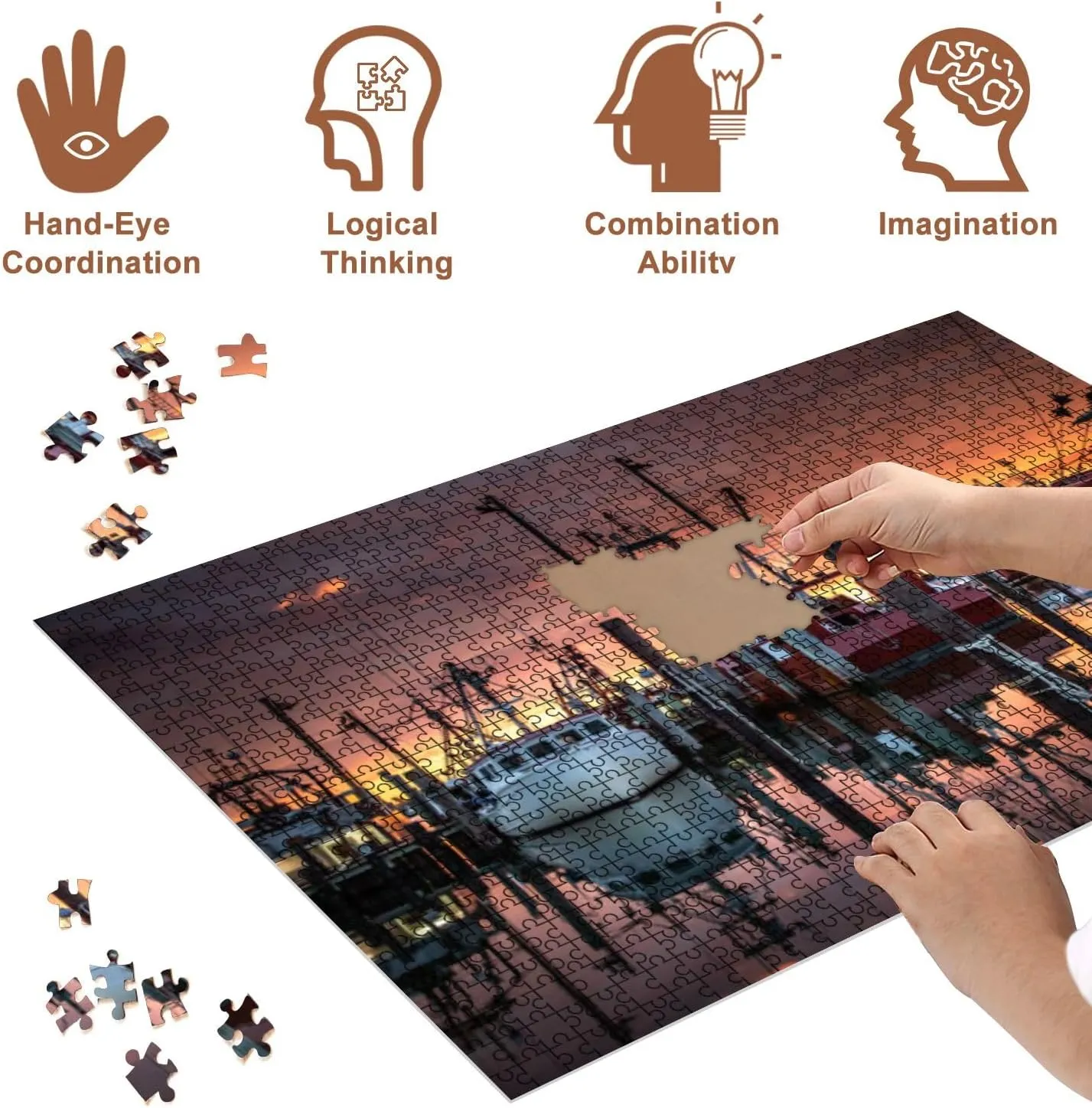 Jigsaw Puzzles 1000 Pieces for Adult Sunrise illuminates Fishing Fleet Viking Village Puzzle Game for Family Wooden Puzzle Toy Educational Games Puzzles for Home Decor