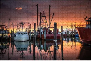 Jigsaw Puzzles 1000 Pieces for Adult Sunrise illuminates Fishing Fleet Viking Village Puzzle Game for Family Wooden Puzzle Toy Educational Games Puzzles for Home Decor