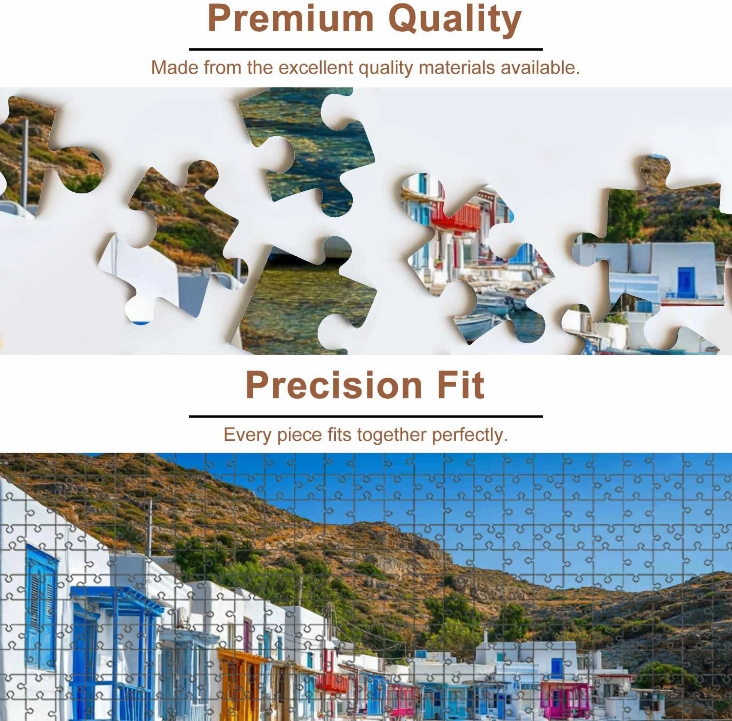 Jigsaw Puzzles 500 Pieces for Adult Greek Fishing Village Klima Milos Island Greece Puzzle Game for Family Wooden Puzzle Toy Educational Games Puzzles for Home Decor