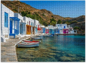 Jigsaw Puzzles 500 Pieces for Adult Greek Fishing Village Klima Milos Island Greece Puzzle Game for Family Wooden Puzzle Toy Educational Games Puzzles for Home Decor