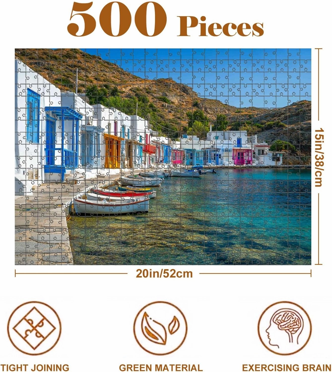 Jigsaw Puzzles 500 Pieces for Adult Greek Fishing Village Klima Milos Island Greece Puzzle Game for Family Wooden Puzzle Toy Educational Games Puzzles for Home Decor