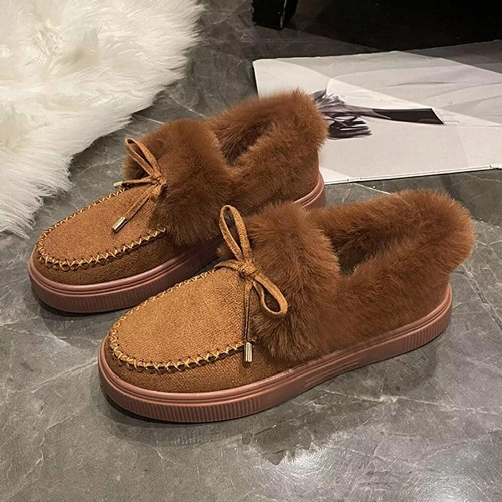 JOEupin Women's Winter Flat Boots Comfortable Faux Fur Lined Suede Indoor Outdoor Anti-Slip Classic Flat Ankle Bootie