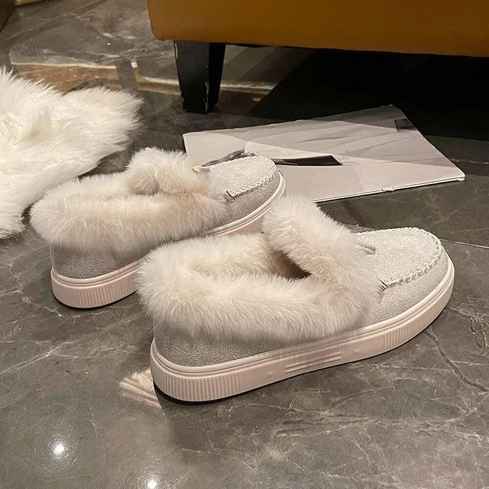 JOEupin Women's Winter Flat Boots Comfortable Faux Fur Lined Suede Indoor Outdoor Anti-Slip Classic Flat Ankle Bootie