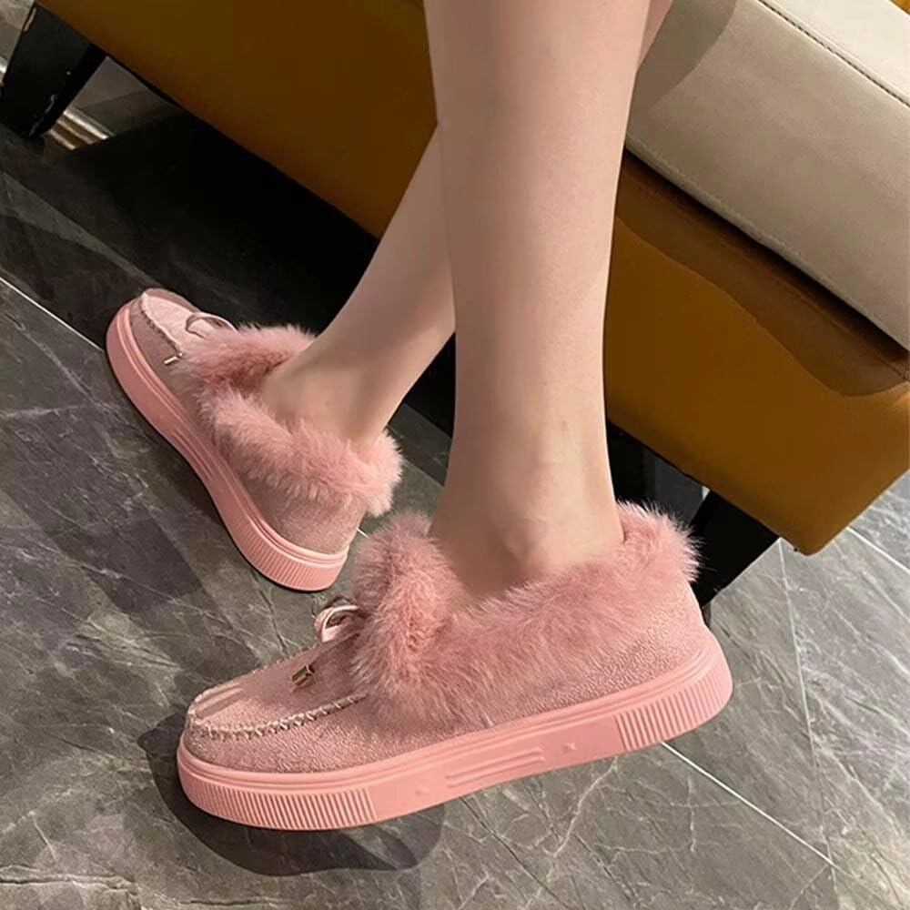 JOEupin Women's Winter Flat Boots Comfortable Faux Fur Lined Suede Indoor Outdoor Anti-Slip Classic Flat Ankle Bootie