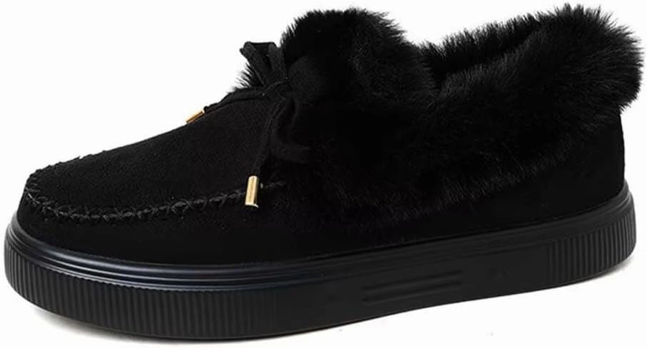 JOEupin Women's Winter Flat Boots Comfortable Faux Fur Lined Suede Indoor Outdoor Anti-Slip Classic Flat Ankle Bootie