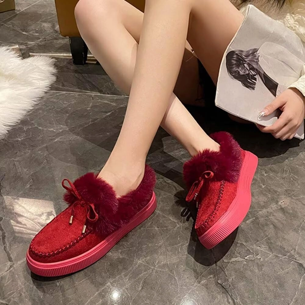 JOEupin Women's Winter Flat Boots Comfortable Faux Fur Lined Suede Indoor Outdoor Anti-Slip Classic Flat Ankle Bootie