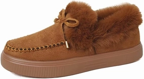 JOEupin Women's Winter Flat Boots Comfortable Faux Fur Lined Suede Indoor Outdoor Anti-Slip Classic Flat Ankle Bootie