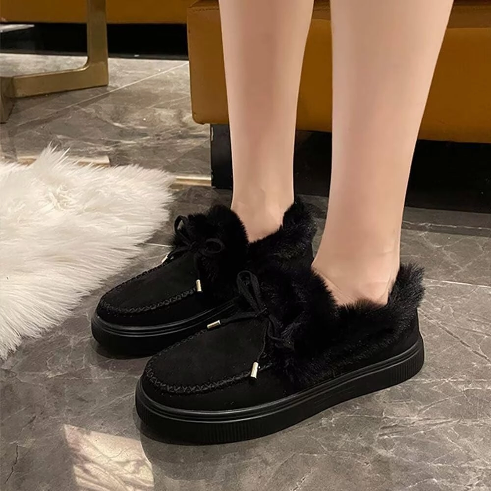 JOEupin Women's Winter Flat Boots Comfortable Faux Fur Lined Suede Indoor Outdoor Anti-Slip Classic Flat Ankle Bootie