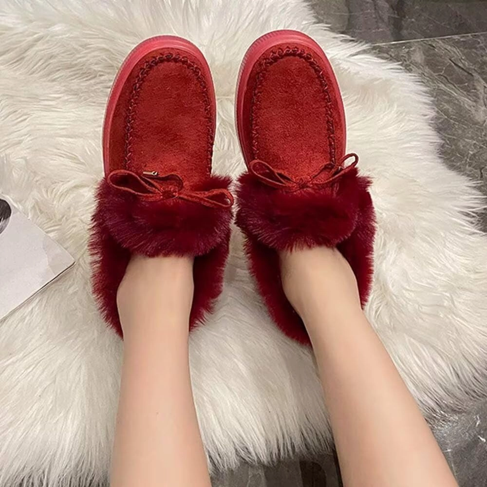 JOEupin Women's Winter Flat Boots Comfortable Faux Fur Lined Suede Indoor Outdoor Anti-Slip Classic Flat Ankle Bootie