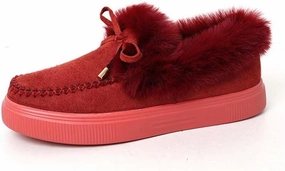 JOEupin Women's Winter Flat Boots Comfortable Faux Fur Lined Suede Indoor Outdoor Anti-Slip Classic Flat Ankle Bootie