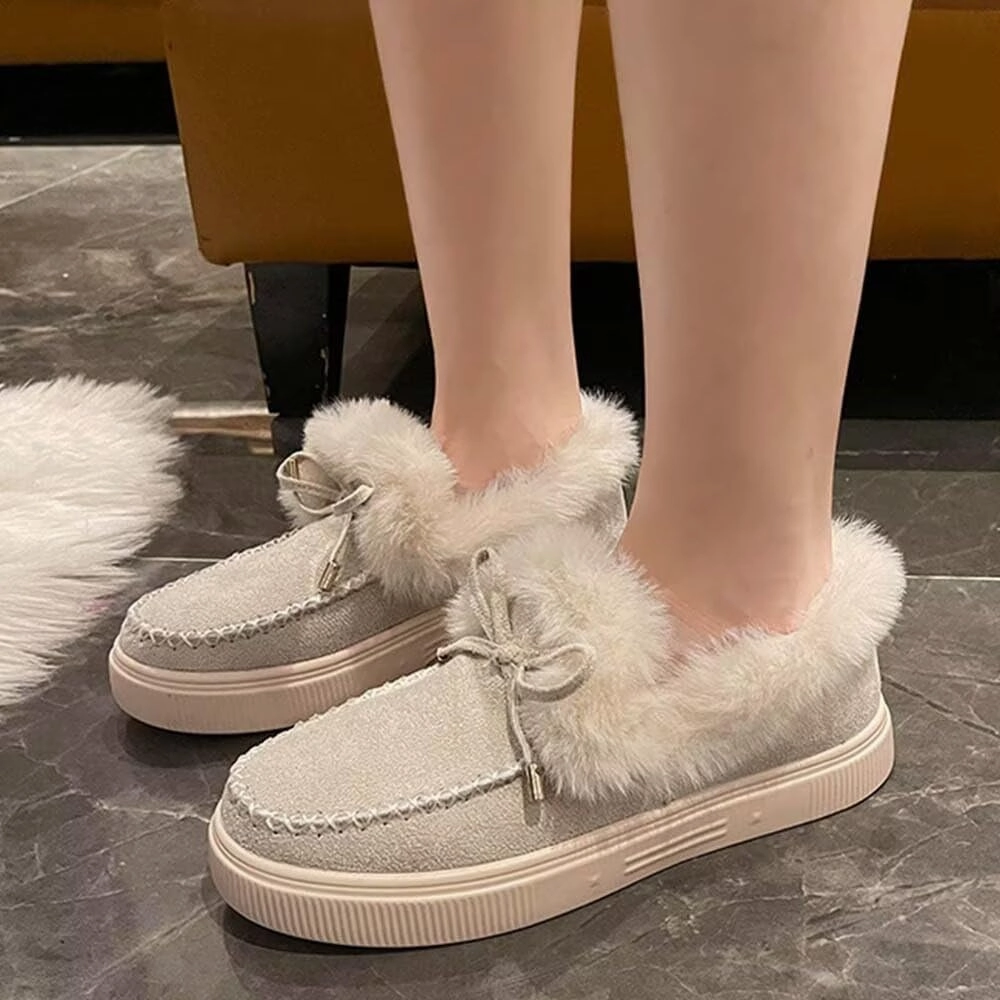 JOEupin Women's Winter Flat Boots Comfortable Faux Fur Lined Suede Indoor Outdoor Anti-Slip Classic Flat Ankle Bootie