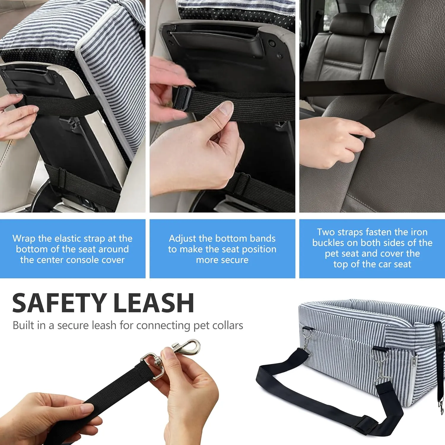 Johnear Puppy Dog Booster Seat for Small Dog up to 20 lbs Outing Car Travel, 3 in 1 Portable Pet Handbag Sofa Dog Car Center Console Seat ，Pet Carrier with Safety Belt for Passenger Seat