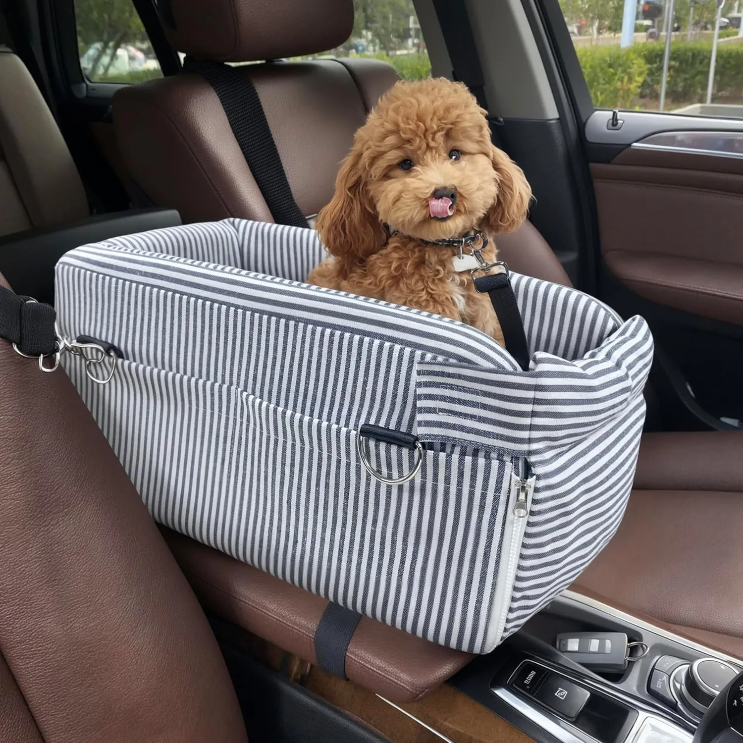 Johnear Puppy Dog Booster Seat for Small Dog up to 20 lbs Outing Car Travel, 3 in 1 Portable Pet Handbag Sofa Dog Car Center Console Seat ，Pet Carrier with Safety Belt for Passenger Seat