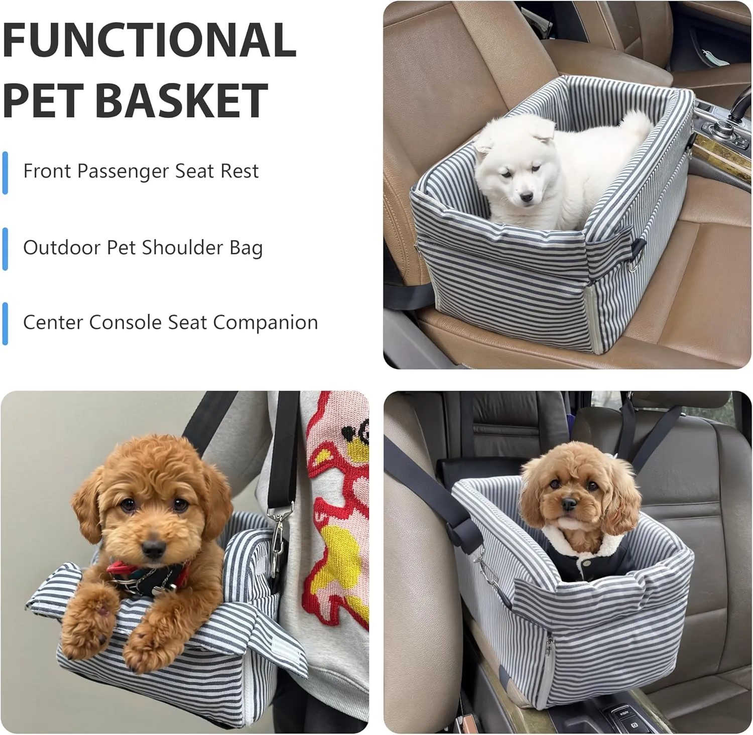 Johnear Puppy Dog Booster Seat for Small Dog up to 20 lbs Outing Car Travel, 3 in 1 Portable Pet Handbag Sofa Dog Car Center Console Seat ，Pet Carrier with Safety Belt for Passenger Seat