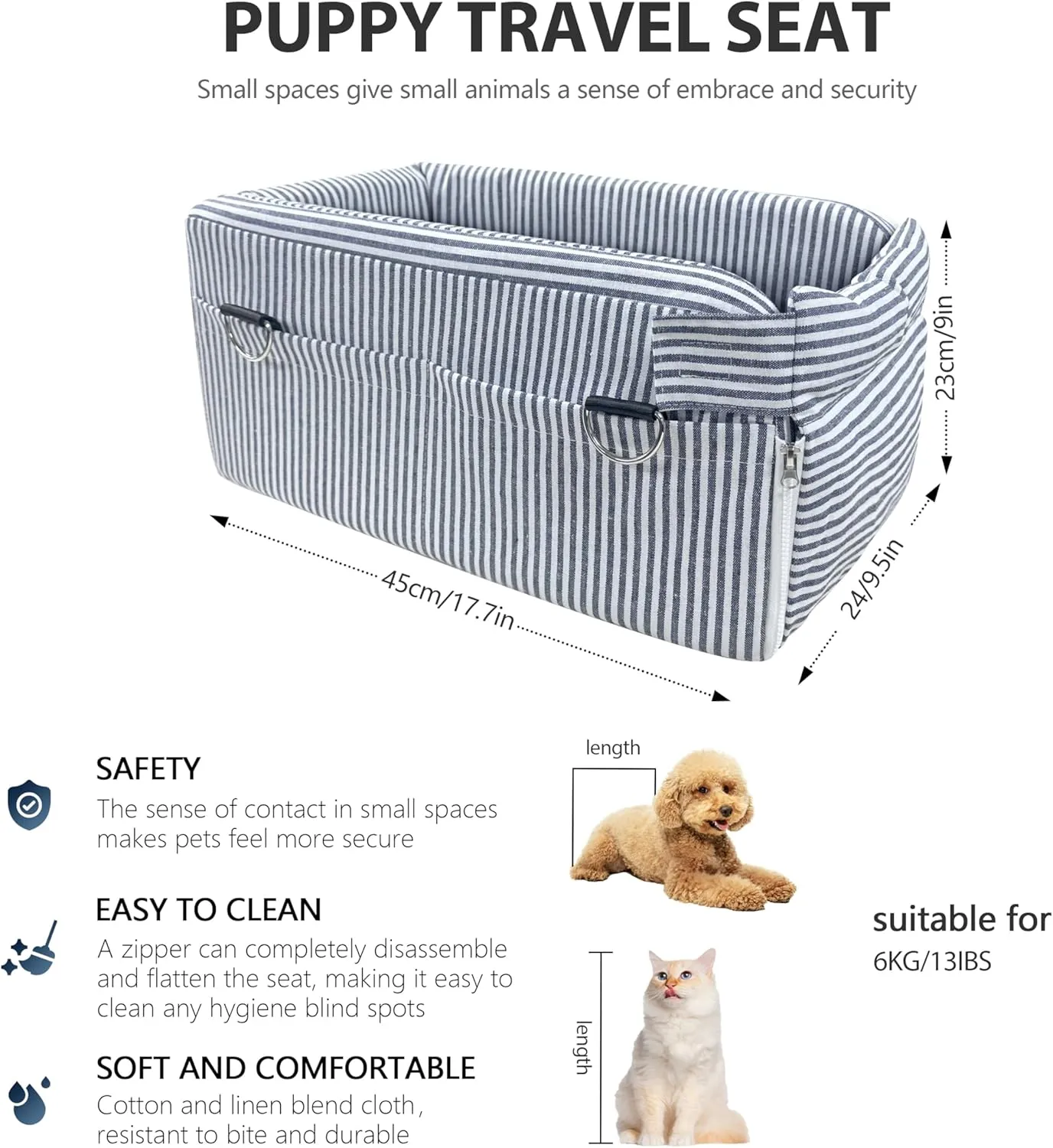 Johnear Puppy Dog Booster Seat for Small Dog up to 20 lbs Outing Car Travel, 3 in 1 Portable Pet Handbag Sofa Dog Car Center Console Seat ，Pet Carrier with Safety Belt for Passenger Seat